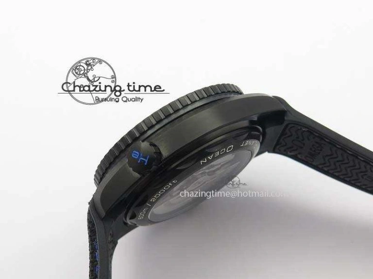 Planet Ocean GMT 45mm DLC Blue JHF Best Edition Black Dial On Rubber Strap A8906