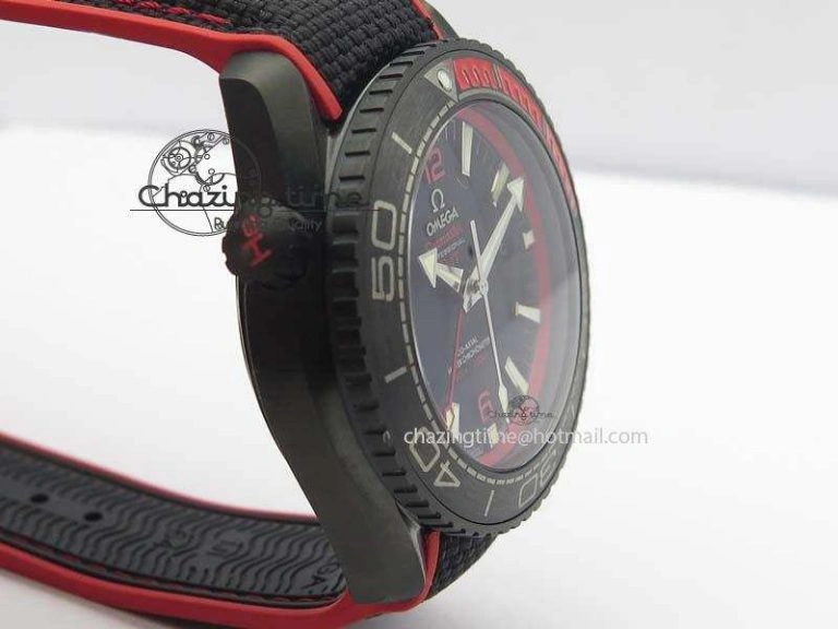 Planet Ocean GMT 45mm DLC Red JHF Best Edition Black Dial On Rubber Strap A8906