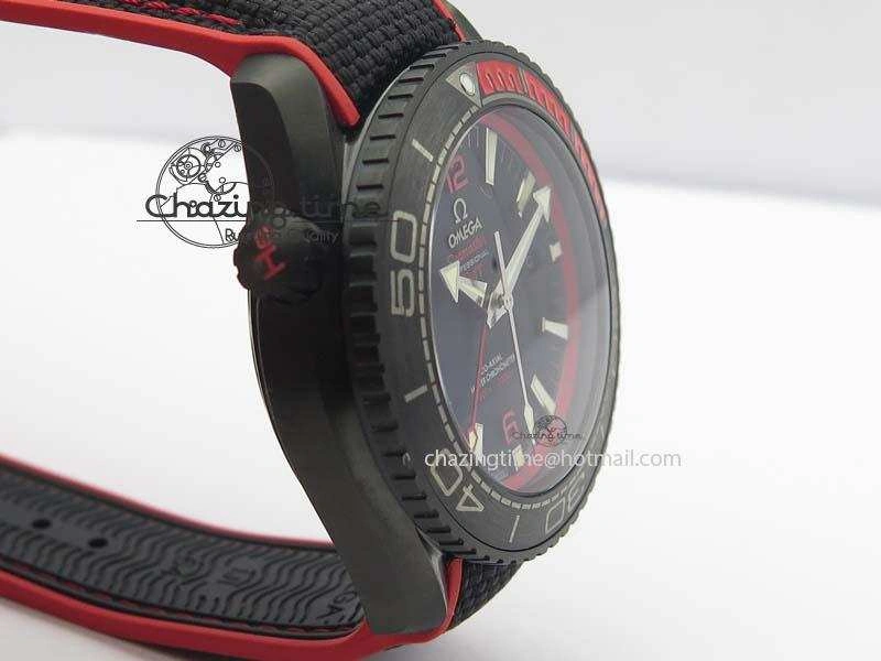 Planet Ocean GMT 45mm DLC Red JHF Best Edition Black Dial On Rubber Strap A8906