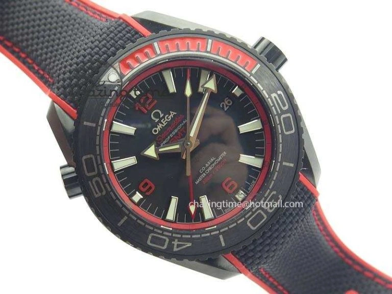 Planet Ocean GMT 45mm DLC Red JHF Best Edition Black Dial On Rubber Strap A8906
