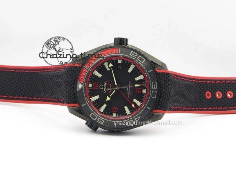 Planet Ocean GMT 45mm DLC Red JHF Best Edition Black Dial On Rubber Strap A8906