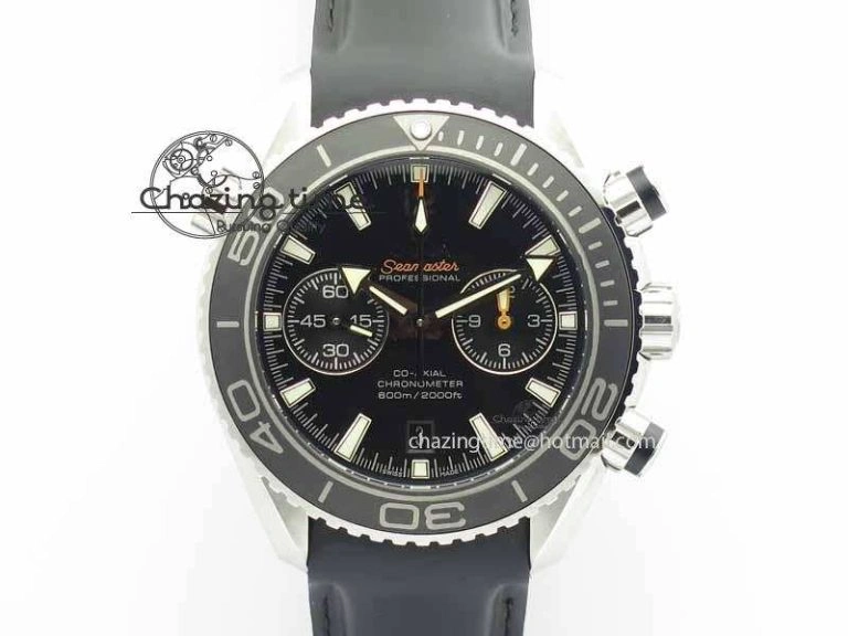 Planet Ocean Master Chrono 45mm SS OM 1:1 Best Edition Black Dial On Black Rubber Strap A9300