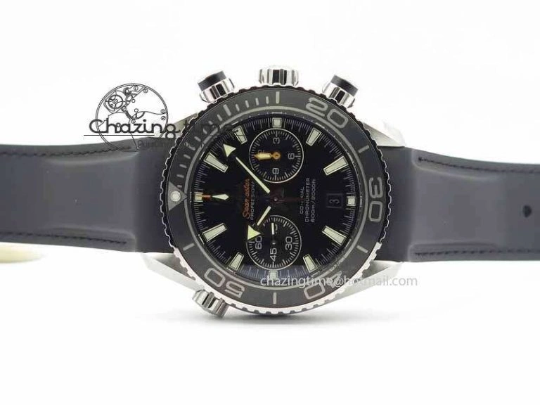 Planet Ocean Master Chrono 45mm SS OM 1:1 Best Edition Black Dial On Black Rubber Strap A9300