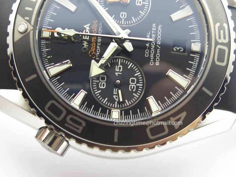 Planet Ocean Master Chrono 45mm SS OM 1:1 Best Edition Black Dial On Black Rubber Strap A9300