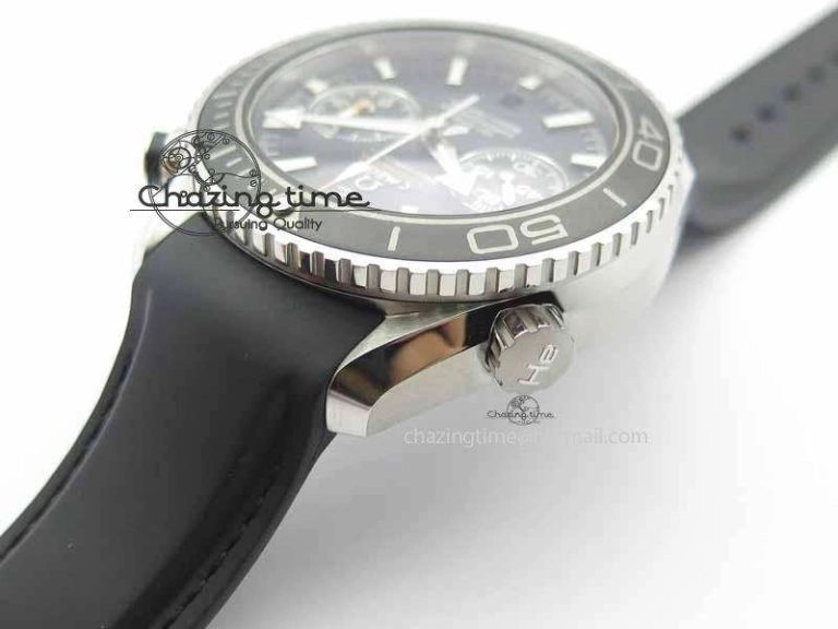 Planet Ocean Master Chrono 45mm SS OM 1:1 Best Edition Black Dial On Black Rubber Strap A9300