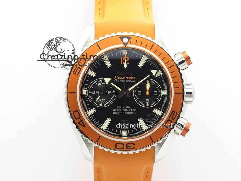 Planet Ocean Master Chrono 45mm SS OM 1:1 Best Edition Black Dial On Orange Rubber Strap A9300