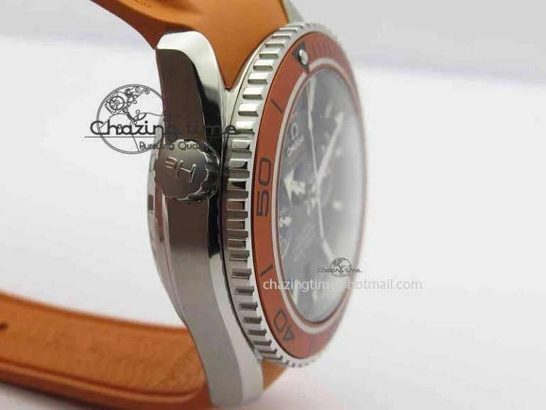 Planet Ocean Master Chrono 45mm SS OM 1:1 Best Edition Black Dial On Orange Rubber Strap A9300