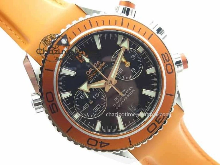 Planet Ocean Master Chrono 45mm SS OM 1:1 Best Edition Black Dial On Orange Rubber Strap A9300