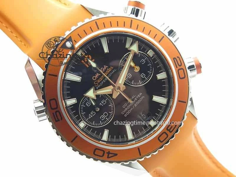 Planet Ocean Master Chrono 45mm SS OM 1:1 Best Edition Black Dial On Orange Rubber Strap A9300