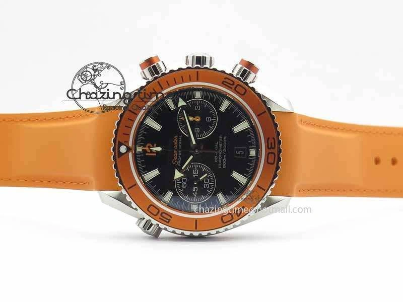 Planet Ocean Master Chrono 45mm SS OM 1:1 Best Edition Black Dial On Orange Rubber Strap A9300