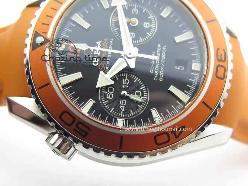 Planet Ocean Master Chrono 45mm SS OM 1:1 Best Edition Black Dial On Orange Rubber Strap A9300