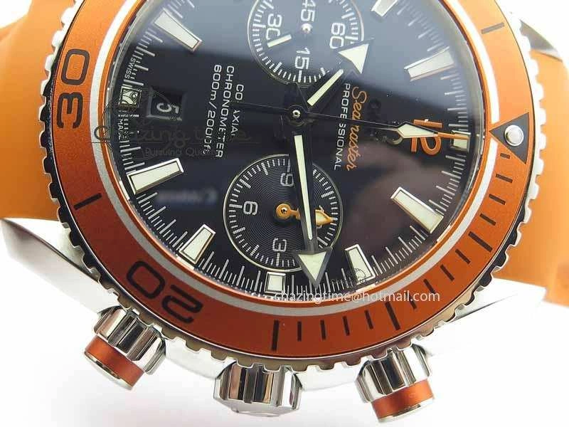 Planet Ocean Master Chrono 45mm SS OM 1:1 Best Edition Black Dial On Orange Rubber Strap A9300