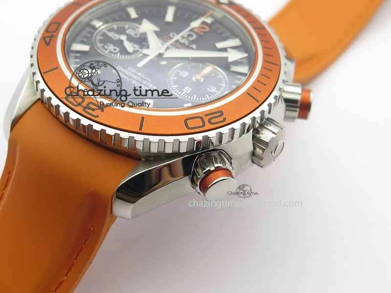 Planet Ocean Master Chrono 45mm SS OM 1:1 Best Edition Black Dial On Orange Rubber Strap A9300