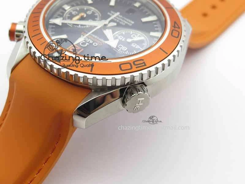 Planet Ocean Master Chrono 45mm SS OM 1:1 Best Edition Black Dial On Orange Rubber Strap A9300