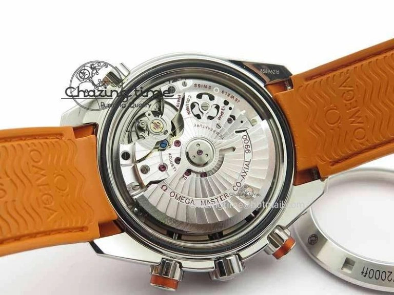 Planet Ocean Master Chrono 45mm SS OM 1:1 Best Edition Black Dial On Orange Rubber Strap A9300