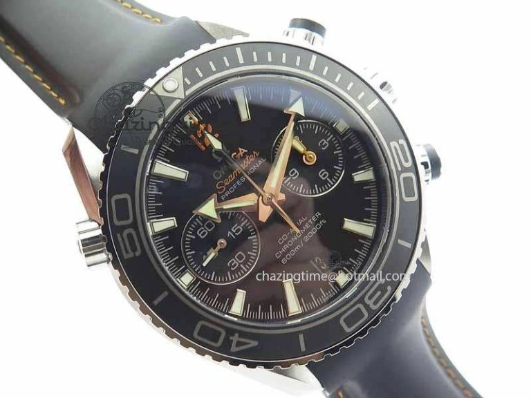 Planet Ocean Master Chrono 45mm SS OM 1:1 Best Edition Black Dial Orange 12 On Rubber Strap A9300