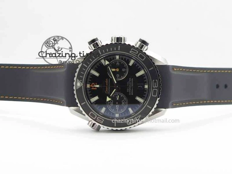 Planet Ocean Master Chrono 45mm SS OM 1:1 Best Edition Black Dial Orange 12 On Rubber Strap A9300