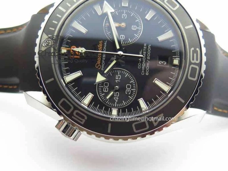 Planet Ocean Master Chrono 45mm SS OM 1:1 Best Edition Black Dial Orange 12 On Rubber Strap A9300
