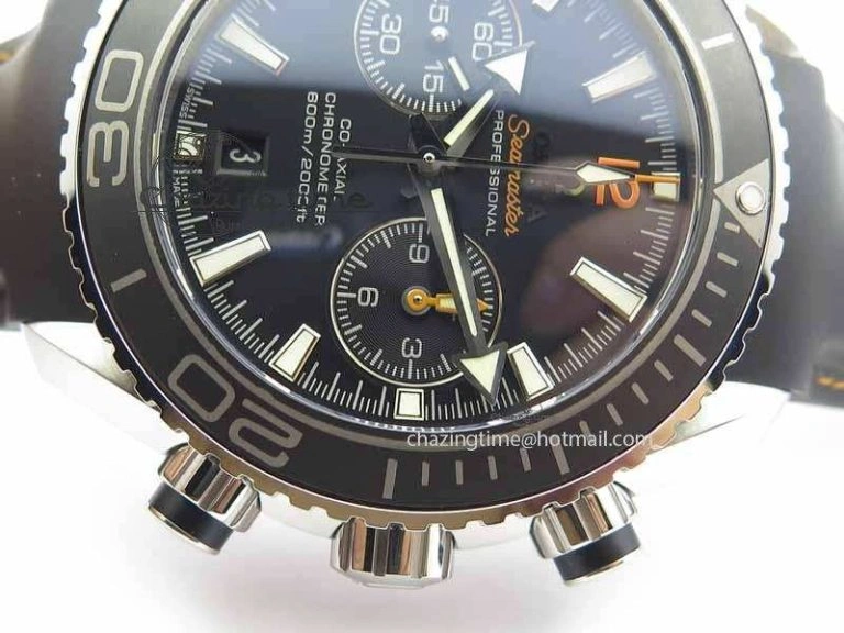 Planet Ocean Master Chrono 45mm SS OM 1:1 Best Edition Black Dial Orange 12 On Rubber Strap A9300