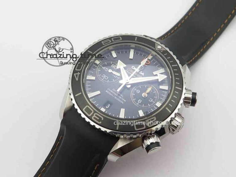 Planet Ocean Master Chrono 45mm SS OM 1:1 Best Edition Black Dial Orange 12 On Rubber Strap A9300