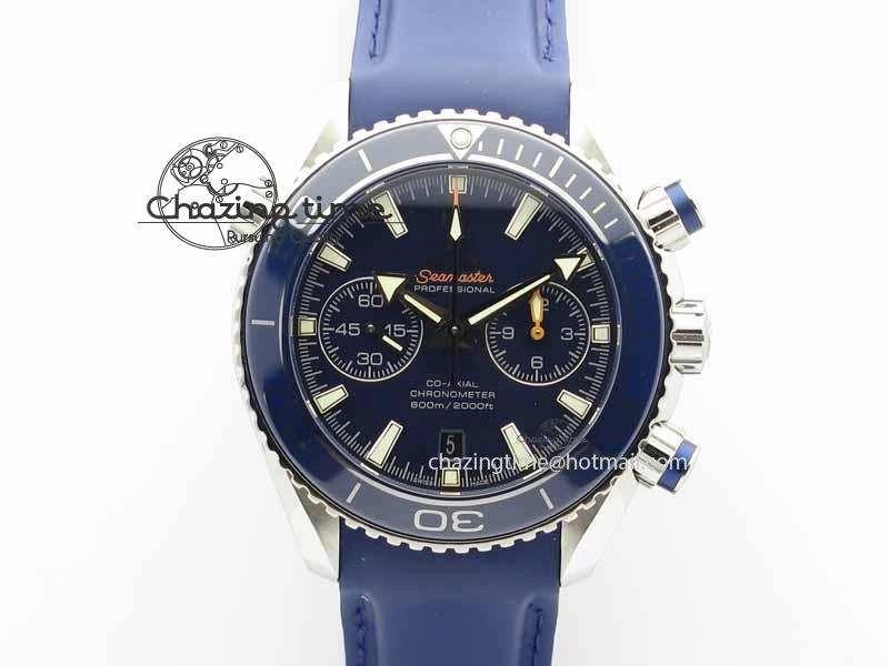 Planet Ocean Master Chrono 45mm SS OM 1:1 Best Edition Blue Dial On Blue Rubber Strap A9300