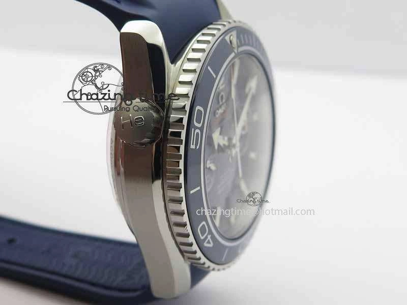 Planet Ocean Master Chrono 45mm SS OM 1:1 Best Edition Blue Dial On Blue Rubber Strap A9300