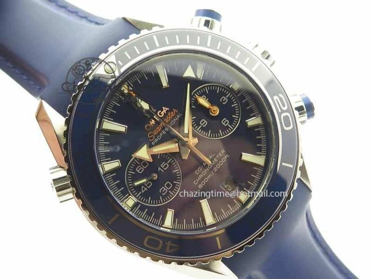 Planet Ocean Master Chrono 45mm SS OM 1:1 Best Edition Blue Dial On Blue Rubber Strap A9300
