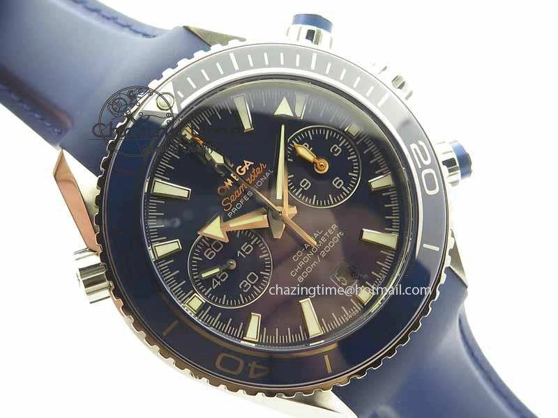 Planet Ocean Master Chrono 45mm SS OM 1:1 Best Edition Blue Dial On Blue Rubber Strap A9300