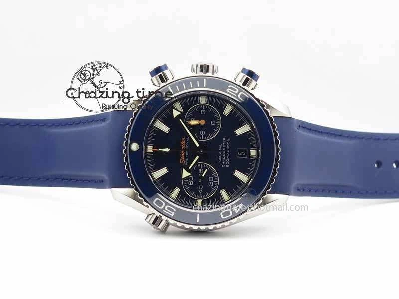 Planet Ocean Master Chrono 45mm SS OM 1:1 Best Edition Blue Dial On Blue Rubber Strap A9300