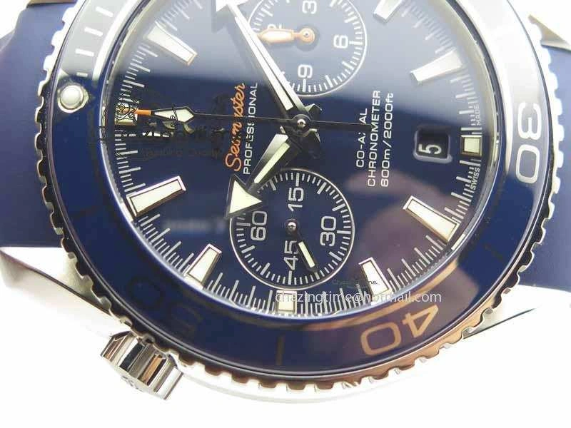 Planet Ocean Master Chrono 45mm SS OM 1:1 Best Edition Blue Dial On Blue Rubber Strap A9300