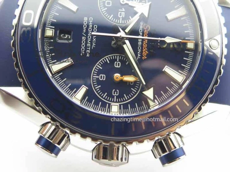 Planet Ocean Master Chrono 45mm SS OM 1:1 Best Edition Blue Dial On Blue Rubber Strap A9300
