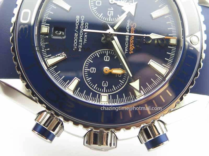 Planet Ocean Master Chrono 45mm SS OM 1:1 Best Edition Blue Dial On Blue Rubber Strap A9300