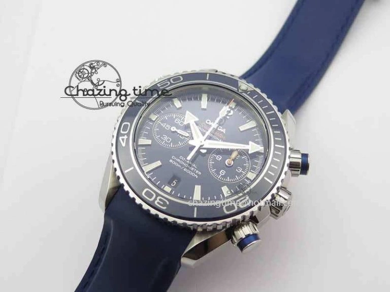 Planet Ocean Master Chrono 45mm SS OM 1:1 Best Edition Blue Dial On Blue Rubber Strap A9300