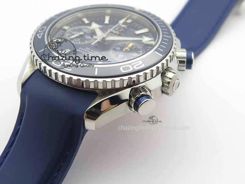 Planet Ocean Master Chrono 45mm SS OM 1:1 Best Edition Blue Dial On Blue Rubber Strap A9300