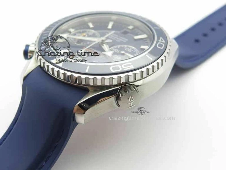 Planet Ocean Master Chrono 45mm SS OM 1:1 Best Edition Blue Dial On Blue Rubber Strap A9300