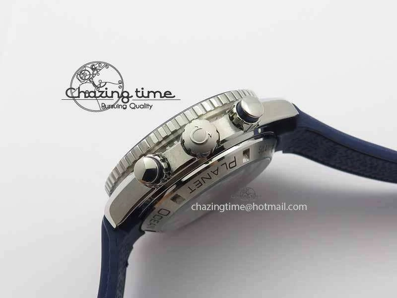 Planet Ocean Master Chrono 45mm SS OM 1:1 Best Edition Blue Dial On Blue Rubber Strap A9300