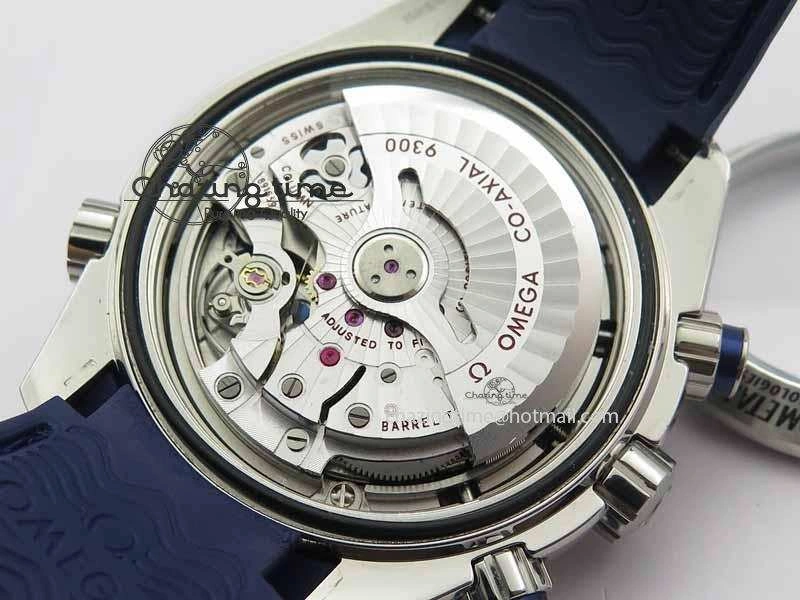 Planet Ocean Master Chrono 45mm SS OM 1:1 Best Edition Blue Dial On Blue Rubber Strap A9300