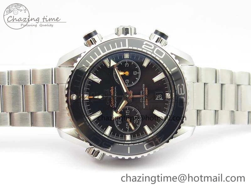Planet Ocean Master Chrono SS OM 1:1 Best Edition Black Dial On SS Bracelet A9900 V2