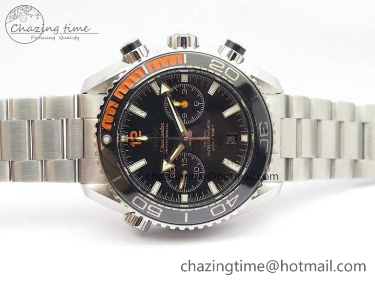 Planet Ocean Master Chrono SS OM 1:1 Best Edition Black Dial On SS Bracelet A9900 V2