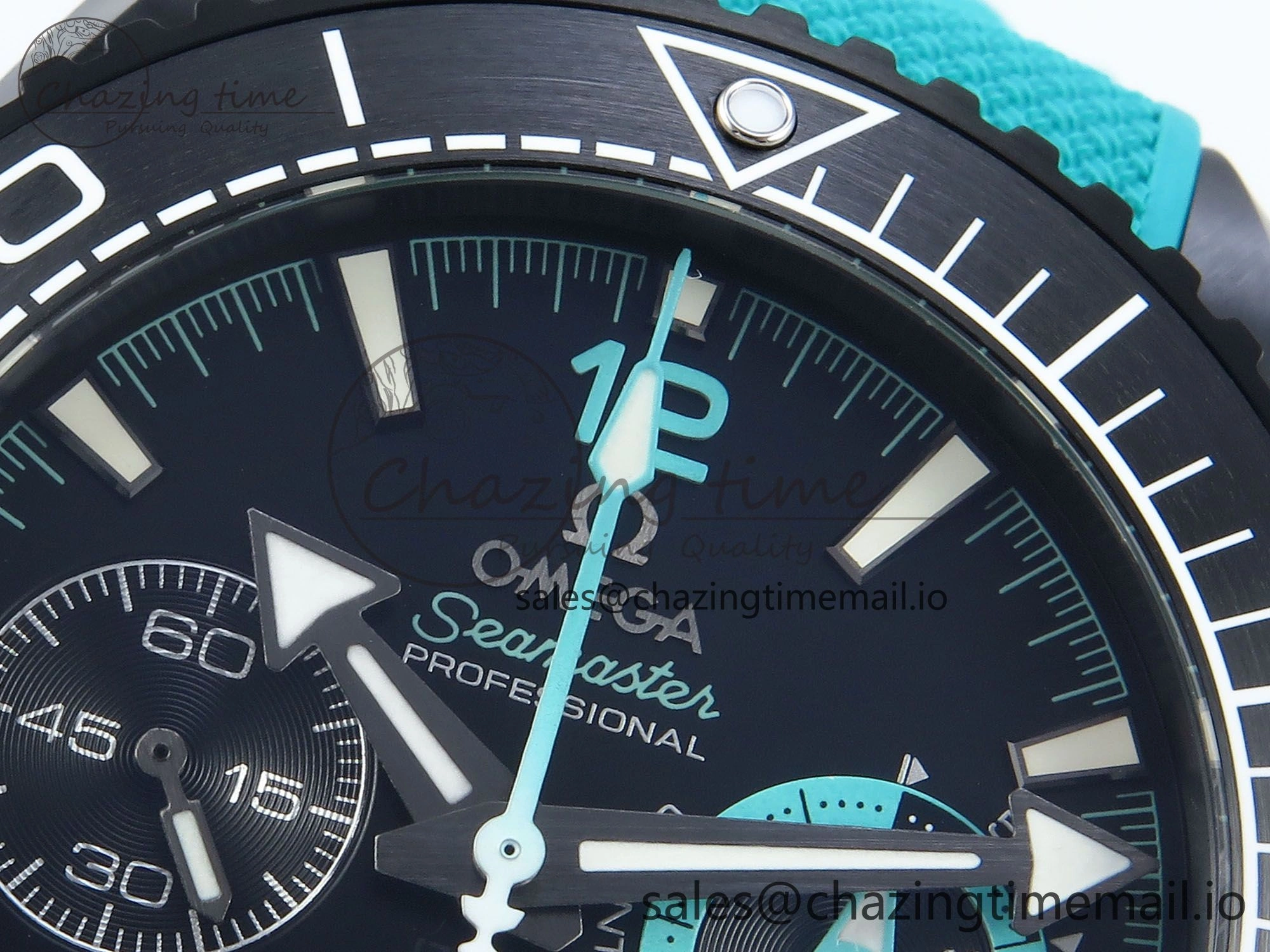 Planet Ocean Master Chronometer 600M 45.5mm SCF 1:1 Best Edition Black Dial on Tiffany Blue Rubber Strap A9900 Super Clone