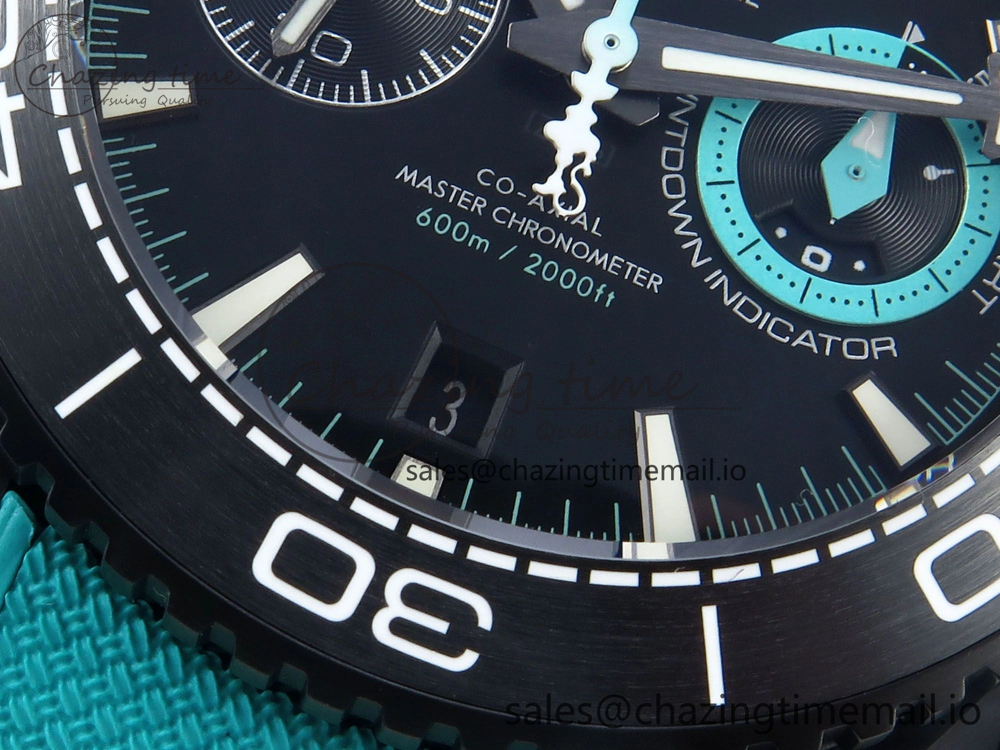 Planet Ocean Master Chronometer 600M 45.5mm SCF 1:1 Best Edition Black Dial on Tiffany Blue Rubber Strap A9900 Super Clone