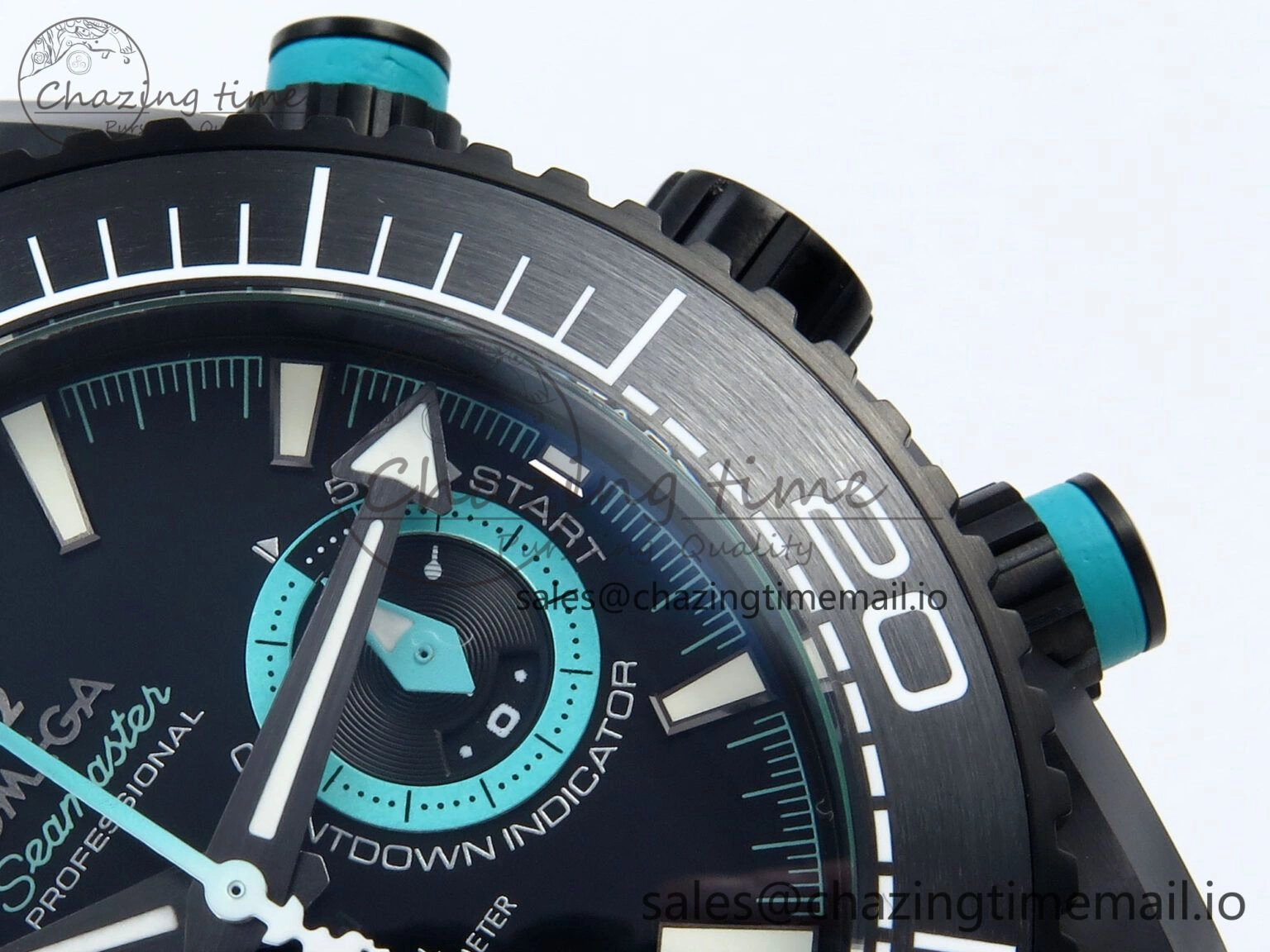 Planet Ocean Master Chronometer 600M 45.5mm SCF 1:1 Best Edition Black Dial on Tiffany Blue Rubber Strap A9900 Super Clone