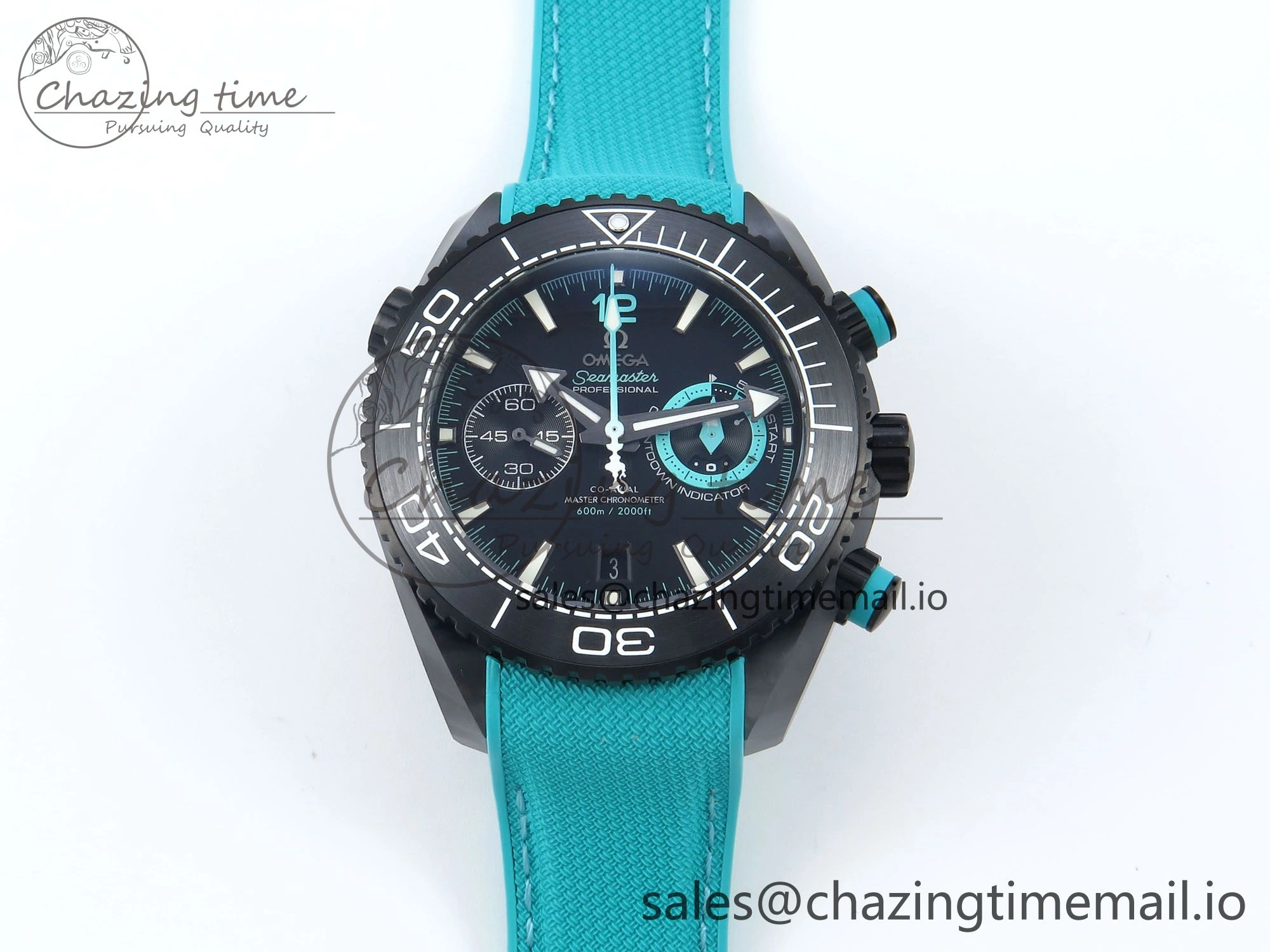 Planet Ocean Master Chronometer 600M 45.5mm SCF 1:1 Best Edition Black Dial on Tiffany Blue Rubber Strap A9900 Super Clone
