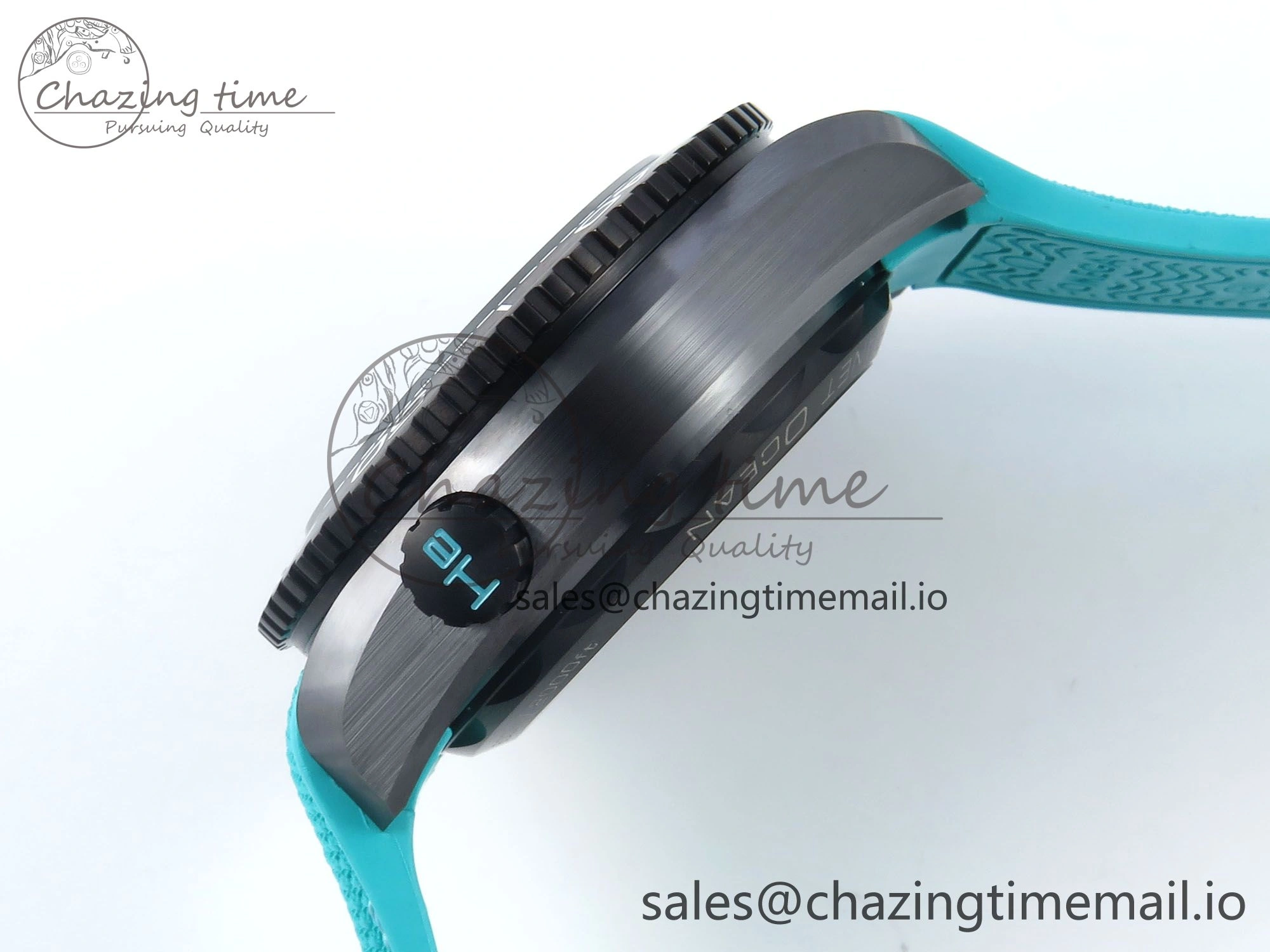 Planet Ocean Master Chronometer 600M 45.5mm SCF 1:1 Best Edition Black Dial on Tiffany Blue Rubber Strap A9900 Super Clone