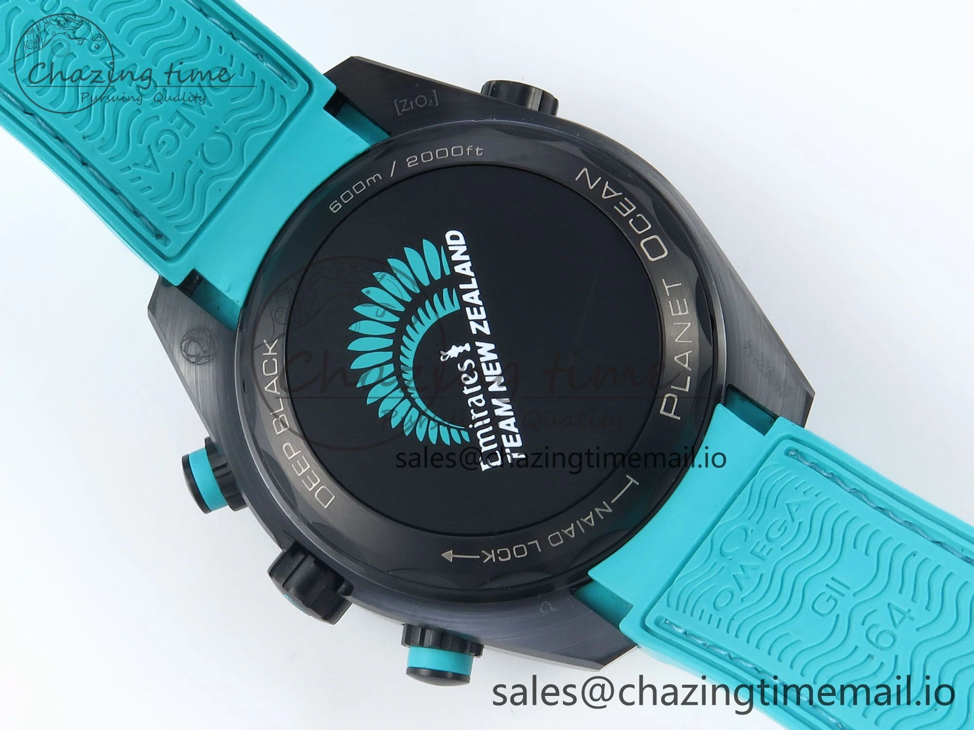 Planet Ocean Master Chronometer 600M 45.5mm SCF 1:1 Best Edition Black Dial on Tiffany Blue Rubber Strap A9900 Super Clone