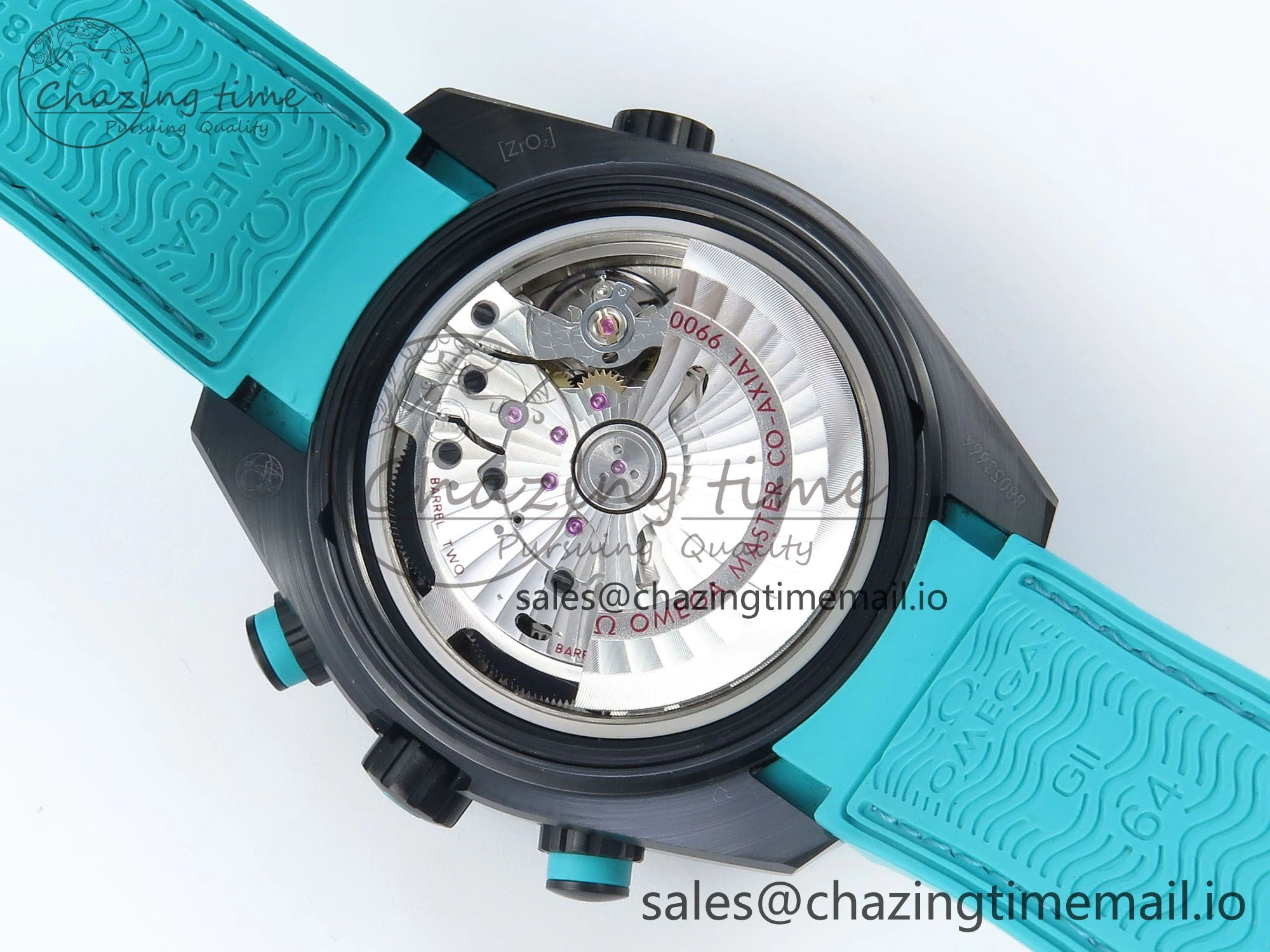 Planet Ocean Master Chronometer 600M 45.5mm SCF 1:1 Best Edition Black Dial on Tiffany Blue Rubber Strap A9900 Super Clone
