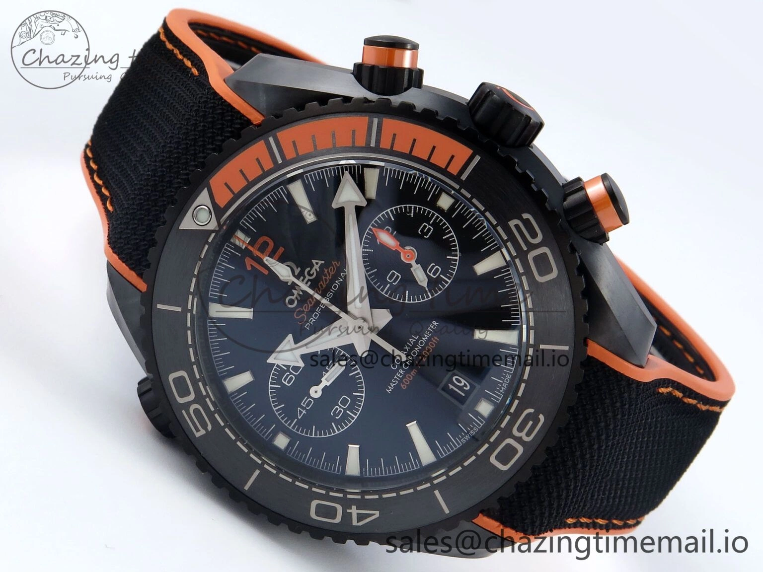 Planet Ocean Master Chronometer 600M 45.5mm SCF 1:1 Best Edition Black Orange Bezel Black Dial on Black Rubber Strap A9900 Super Clone