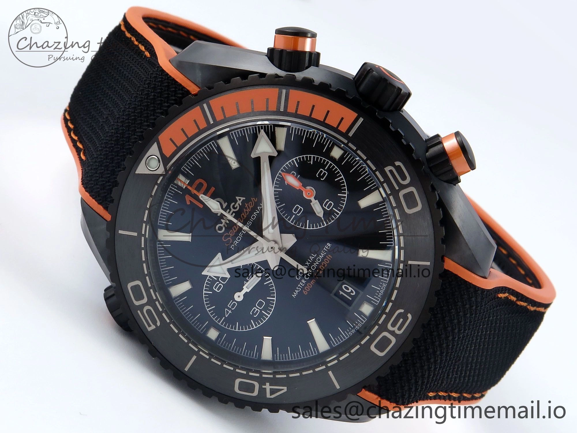 Planet Ocean Master Chronometer 600M 45.5mm SCF 1:1 Best Edition Black Orange Bezel Black Dial on Black Rubber Strap A9900 Super Clone