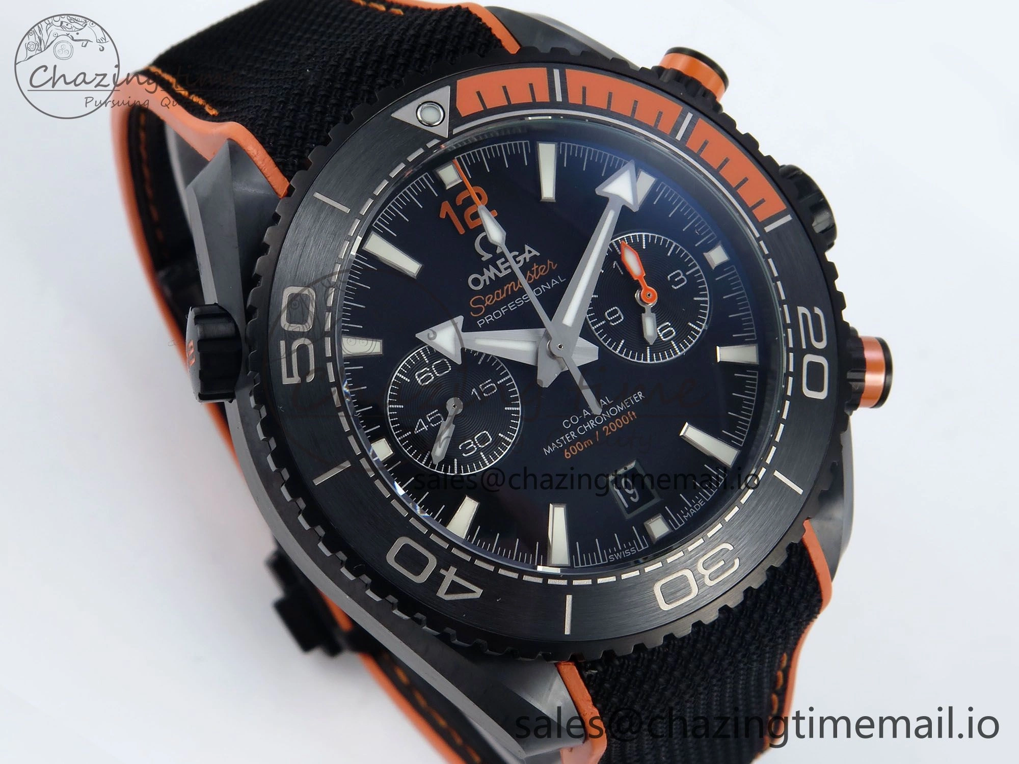 Planet Ocean Master Chronometer 600M 45.5mm SCF 1:1 Best Edition Black Orange Bezel Black Dial on Black Rubber Strap A9900 Super Clone