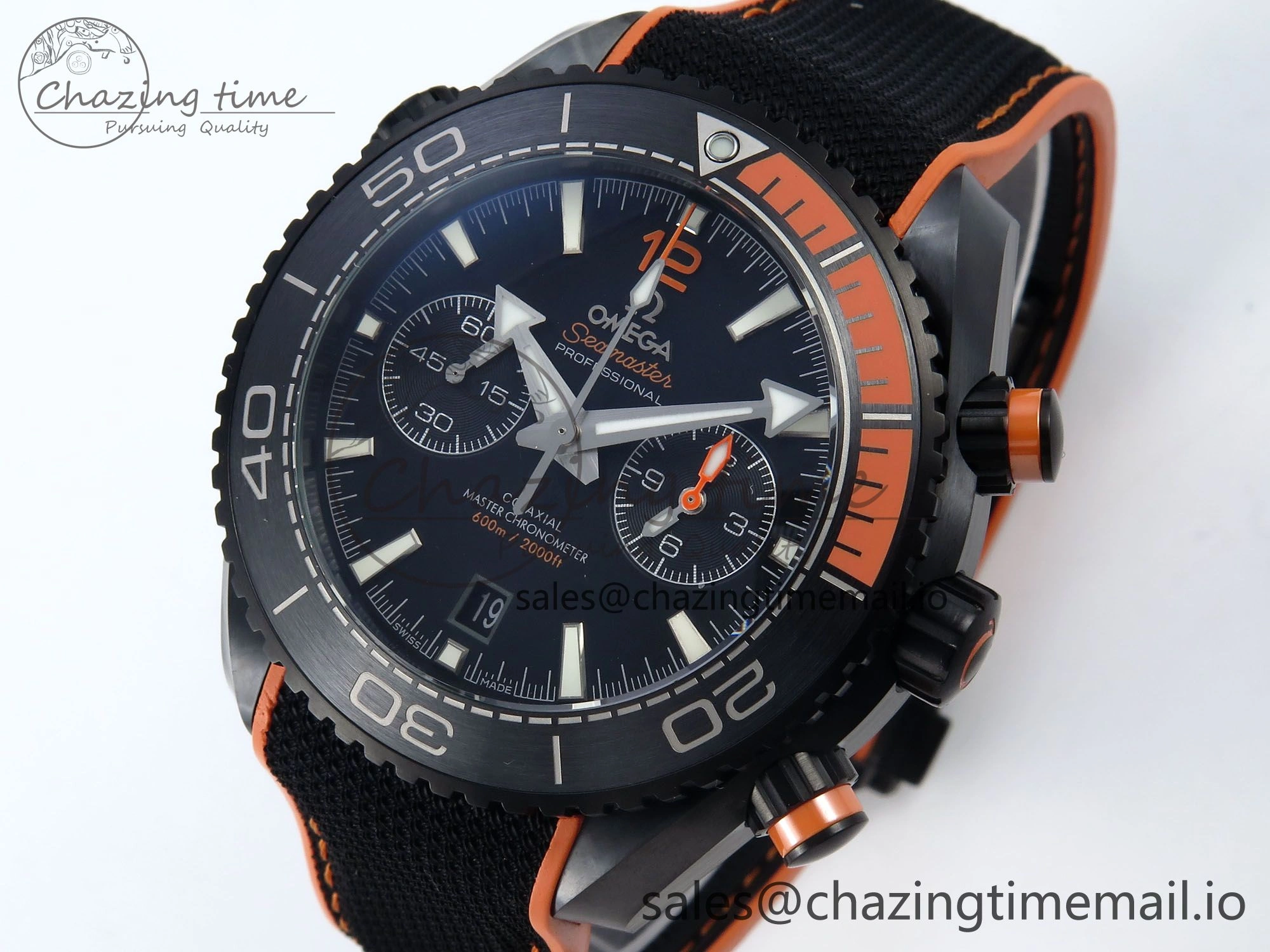 Planet Ocean Master Chronometer 600M 45.5mm SCF 1:1 Best Edition Black Orange Bezel Black Dial on Black Rubber Strap A9900 Super Clone